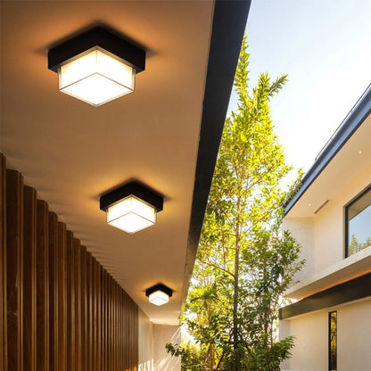 Marsden Square Ceiling Light, Black IP65 Waterproof LED Outdoor Flush Mount for Porch, Carport & Garage